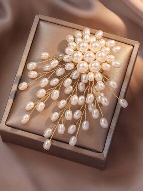 Handmade Aurelia Pearl Cascade Brooch